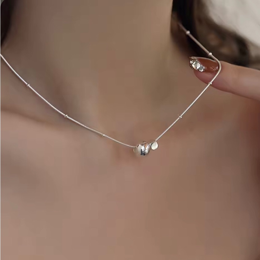 Minimal Sterling Silver Bead Station Necklace